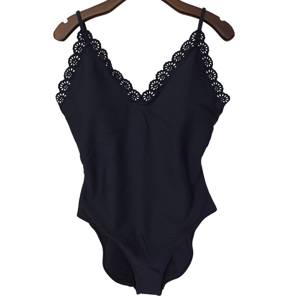 J. Crew Eyelet One-Piece in Classic Sculpt Swimsuit Women 14 Navy NWT $168 CS551